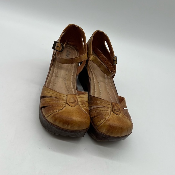 Jafa Women’s 40 US 9.5 Tan Leather Mary Jane Block Heel Vintage 70s Retro Clog - Picture 1 of 13